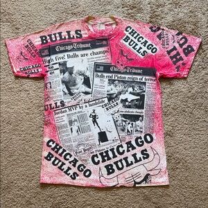 Vintage Chicago Bulls Michael Jordan AOP Red White Newspaper Print Short Sleeve